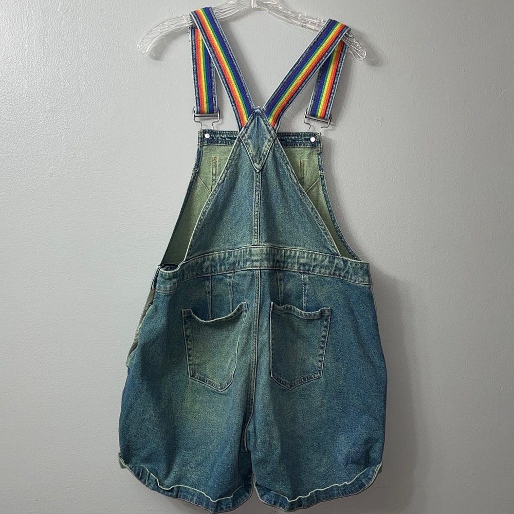 Lane Bryant Overall Denim Boyfriend Y2K Retro 90s Festival Rainbow Pride Blue 14 - Picture 4 of 6